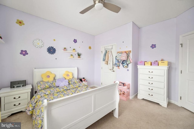 bedroom with carpet flooring and ceiling fan