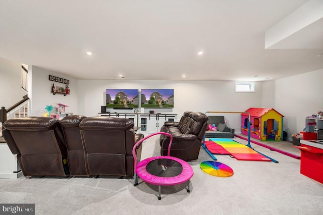 playroom with carpet floors and recessed lighting