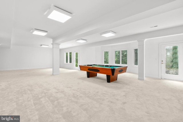 3714 Fairways Ct, Fredericksburg, VA 22408 - rec room featuring decorative columns, carpet floors, and billiards