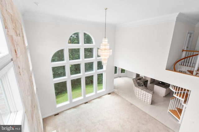 3714 Fairways Ct, Fredericksburg, VA 22408 - dining room with ornamental molding, a chandelier, and tile patterned floors