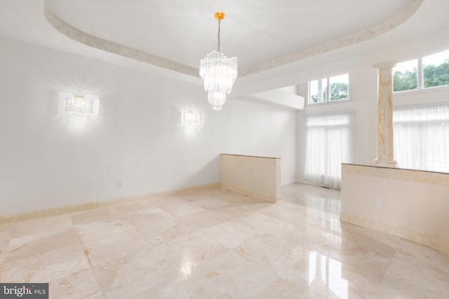 3714 Fairways Ct, Fredericksburg, VA 22408 - unfurnished dining area featuring a chandelier and a raised ceiling