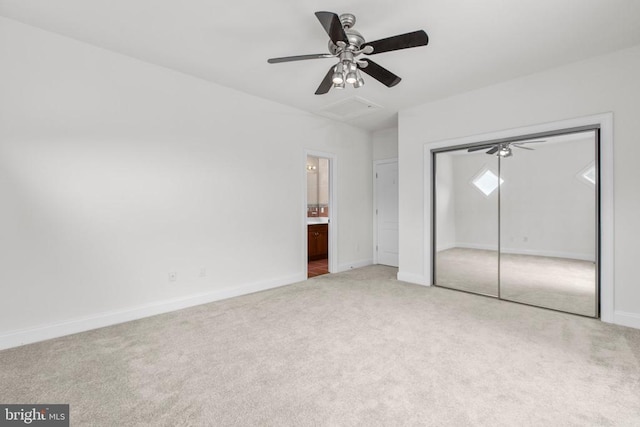 3714 Fairways Ct, Fredericksburg, VA 22408 - unfurnished bedroom with carpet floors, a closet, a ceiling fan, and ensuite bath