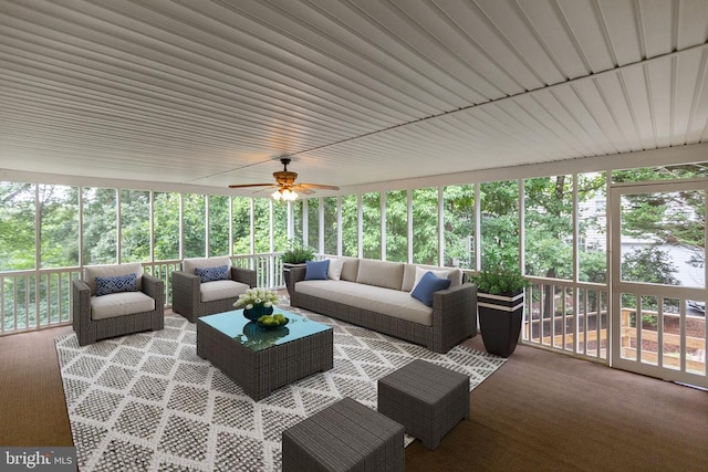 3714 Fairways Ct, Fredericksburg, VA 22408 - sunroom / solarium with an outdoor living space, ceiling fan, and plenty of natural light