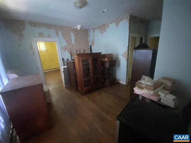 5367 James Madison Hwy, Fork Union, VA 23055 - miscellaneous room with wood finished floors, wallpapered walls, and a baseboard radiator