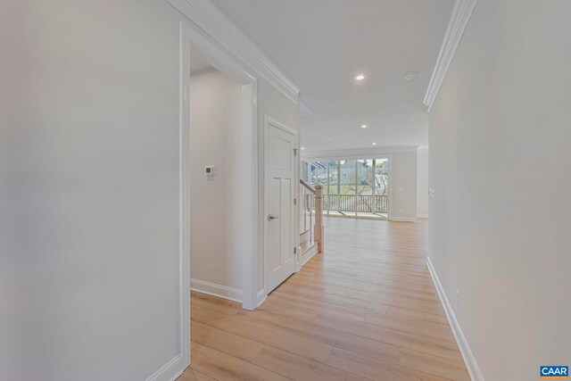 36 Mary Jackson Ct, Charlottesville, VA 22902 - hallway featuring crown molding, baseboards, light wood-style floors, and recessed lighting