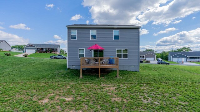 306 Coyote Run, Broadway, VA 22815 - back of house with a wooden deck, crawl space, and a yard