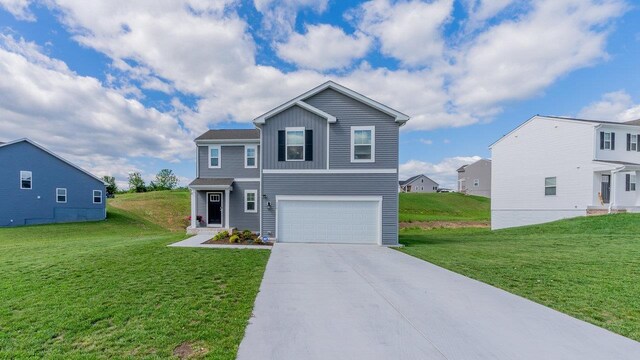 306 Coyote Run, Broadway, VA 22815 - traditional-style house featuring an attached garage, board and batten siding, a front yard, and driveway