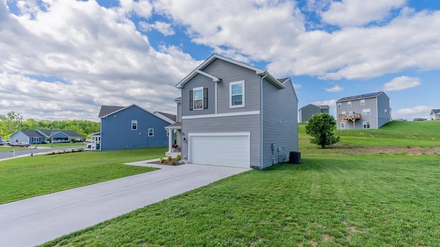 306 Coyote Run, Broadway, VA 22815 - view of front of home featuring a garage, driveway, a front yard, board and batten siding, and a residential view