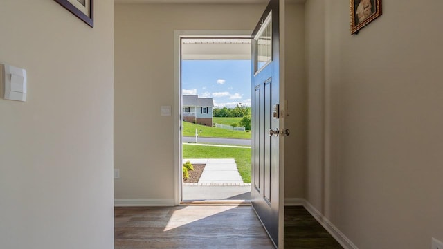 306 Coyote Run, Broadway, VA 22815 - entryway with baseboards and wood finished floors