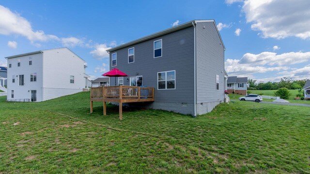 306 Coyote Run, Broadway, VA 22815 - rear view of house featuring a deck, a yard, and crawl space