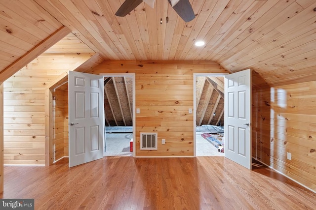 3910 Corbin Hall Ln, Fredericksburg, VA 22408 - bonus room with lofted ceiling, wooden ceiling, wood walls, ceiling fan, and wood finished floors