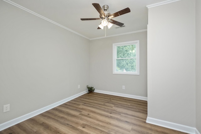 274 Dry Branch Rd, Churchville, VA 24421 - unfurnished room with baseboards, ceiling fan, wood finished floors, and crown molding