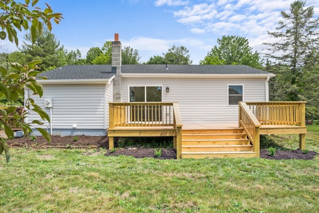 274 Dry Branch Rd, Churchville, VA 24421 - rear view of house featuring a chimney, a yard, and a deck