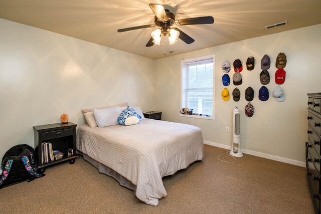 2754 Maple Ave, Buena Vista, VA 24416 - bedroom with baseboards, ceiling fan, carpet flooring, and visible vents
