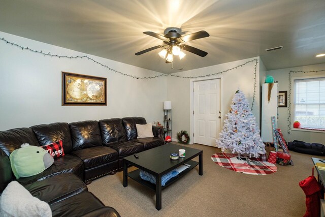 2754 Maple Ave, Buena Vista, VA 24416 - carpeted living room with ceiling fan and visible vents