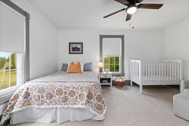 757 Entry School Rd, Waynesboro, VA 22980 - bedroom with multiple windows, carpet floors, crown molding, and a ceiling fan