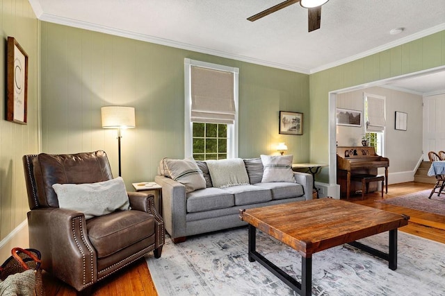 757 Entry School Rd, Waynesboro, VA 22980 - living area featuring wood finished floors, crown molding, ceiling fan, and healthy amount of natural light