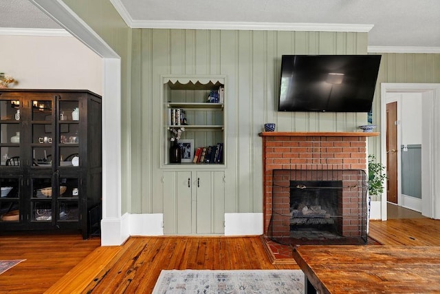 757 Entry School Rd, Waynesboro, VA 22980 - living room with ornamental molding, wood finished floors, and a fireplace