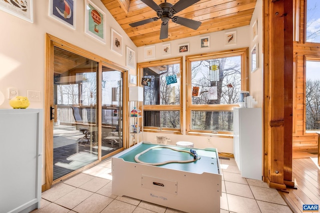 6696 Highlander Way, Crozet, VA 22932 - bathroom featuring wood ceiling, tile patterned floors, and a ceiling fan