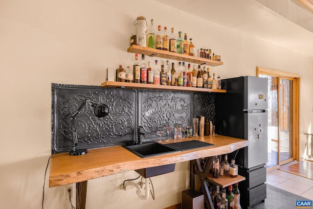 6696 Highlander Way, Crozet, VA 22932 - indoor dry bar featuring tile patterned flooring and freestanding refrigerator