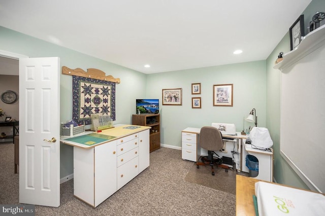 office featuring baseboards and recessed lighting