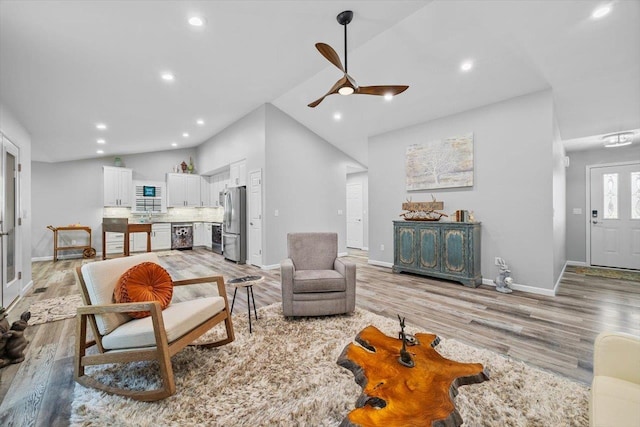 7 Oak View Dr, Staunton, VA 24401 - living room featuring lofted ceiling, light wood-style flooring, a ceiling fan, and recessed lighting