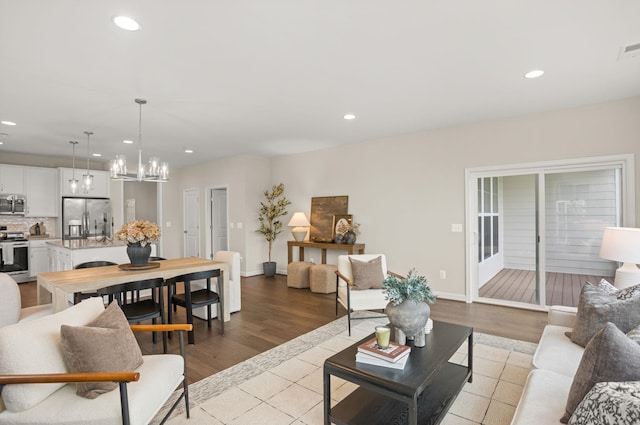 2892 Rutlege Rd Unit 177, Rockingham, VA 22801 - living area featuring recessed lighting, a chandelier, and light tile patterned flooring