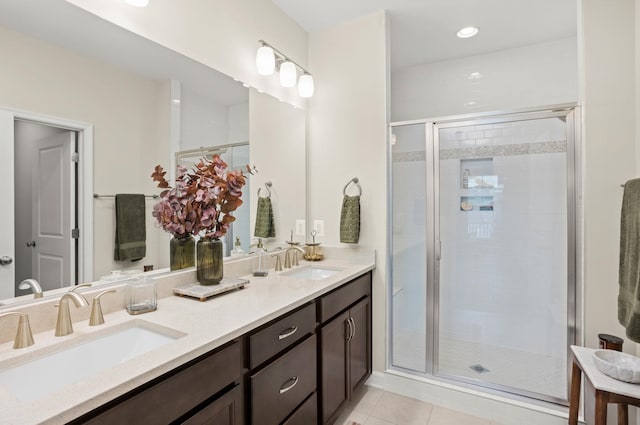 2892 Rutlege Rd Unit 177, Rockingham, VA 22801 - full bath featuring double vanity, a shower stall, and tile patterned flooring