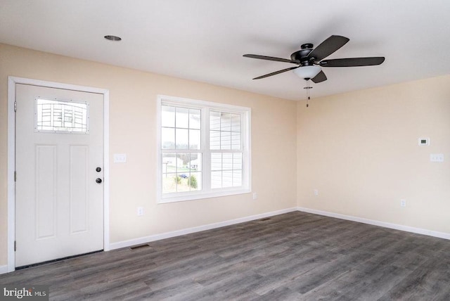 407 Leola Loop, Stanley, VA 22851 - foyer entrance with a ceiling fan, dark wood-type flooring, and baseboards