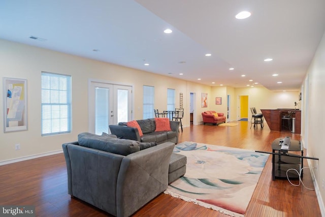 32314 Deep Meadow Ln, Locust Grove, VA 22508 - living area with baseboards, dark wood-style floors, recessed lighting, and french doors