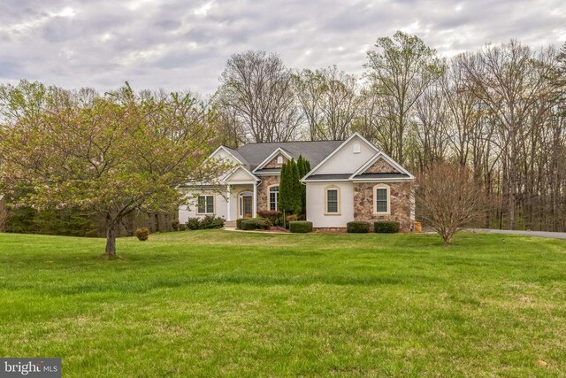 32314 Deep Meadow Ln, Locust Grove, VA 22508 - view of front of house featuring stone siding and a front lawn