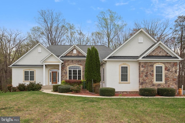 32314 Deep Meadow Ln, Locust Grove, VA 22508 - view of front of home with stone siding, stucco siding, and a front yard