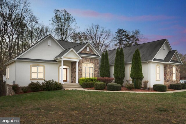 32314 Deep Meadow Ln, Locust Grove, VA 22508 - view of front of property featuring stone siding, stucco siding, and a front yard