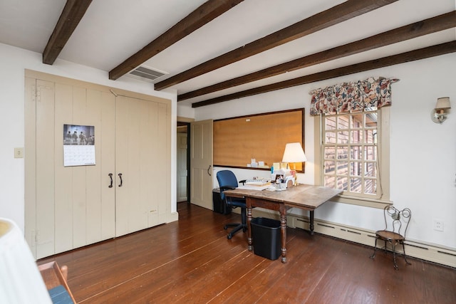 145 Fort Defiance Rd, Fort Defiance, VA 24437 - office area with beam ceiling, wood-type flooring, and a baseboard radiator