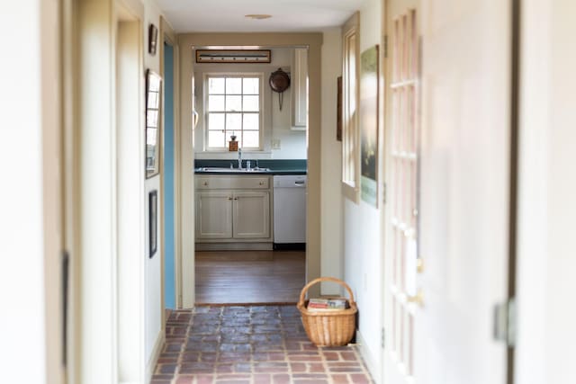145 Fort Defiance Rd, Fort Defiance, VA 24437 - corridor featuring brick floors and a sink