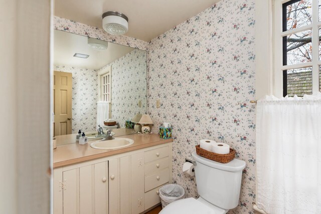 145 Fort Defiance Rd, Fort Defiance, VA 24437 - half bathroom with wallpapered walls, toilet, and vanity