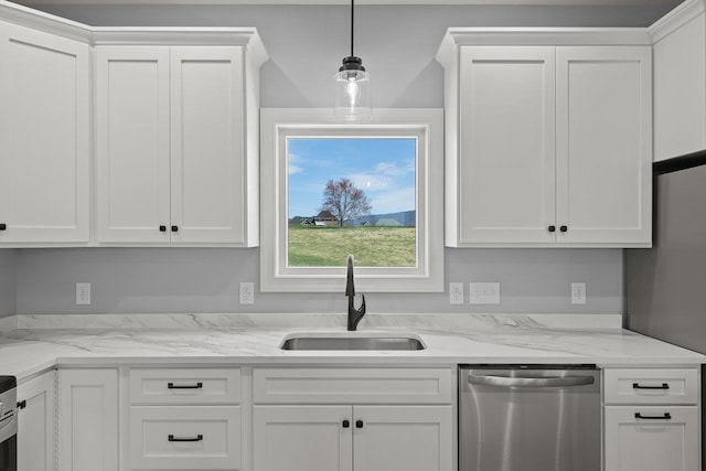 14758 Green View Dr, Elkton, VA 22827 - kitchen with stainless steel dishwasher, a sink, and white cabinetry