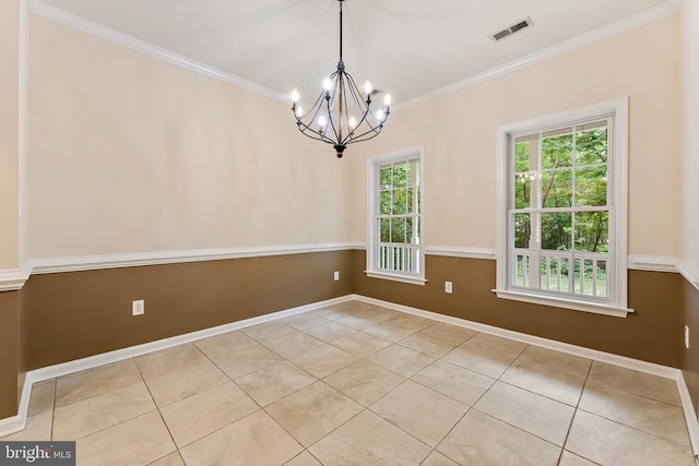 10614 Rhoads Dr, Fredericksburg, VA 22407 - spare room with a chandelier, crown molding, baseboards, and tile patterned floors
