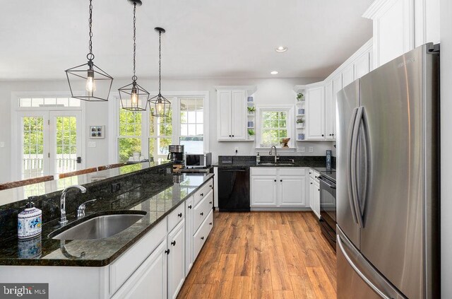 326 Anna Highview, Bumpass, VA 23024 - kitchen featuring black appliances, a sink, open shelves, white cabinets, and recessed lighting