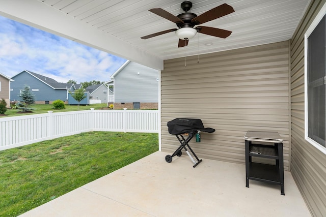 133 Lake View Cir, Waynesboro, VA 22980 - fenced backyard with a patio area, a ceiling fan, a residential view, and area for grilling