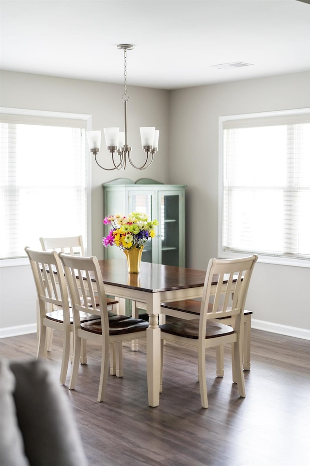 133 Lake View Cir, Waynesboro, VA 22980 - dining space featuring a chandelier, healthy amount of natural light, and dark wood-type flooring