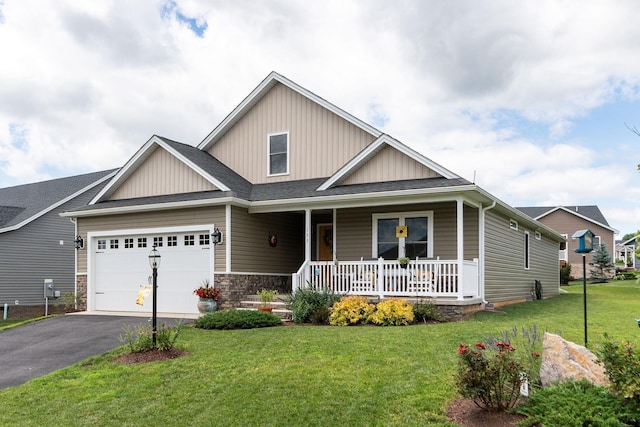 133 Lake View Cir, Waynesboro, VA 22980 - craftsman inspired home with a porch, board and batten siding, driveway, a front yard, and a garage