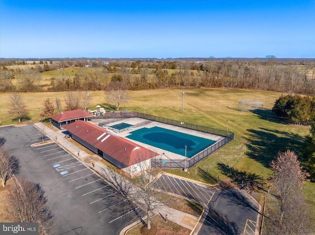  - drone / aerial view of a pool area