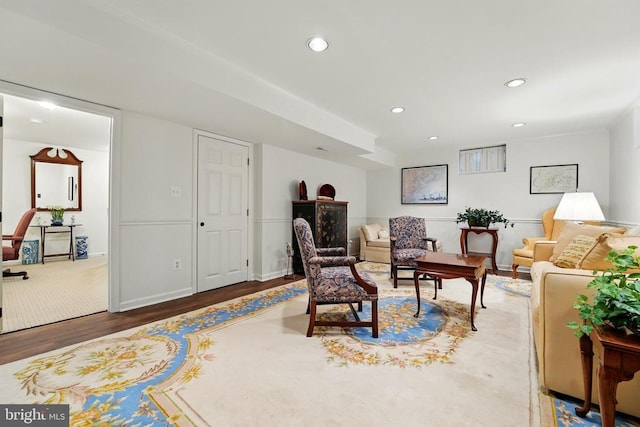 living room featuring wood finished floors and recessed lighting