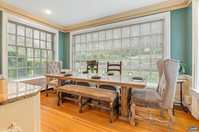 3220 Longdale Furnace Rd, Clifton Forge, VA 24422 - dining room with ornamental molding, light wood-style floors, and recessed lighting