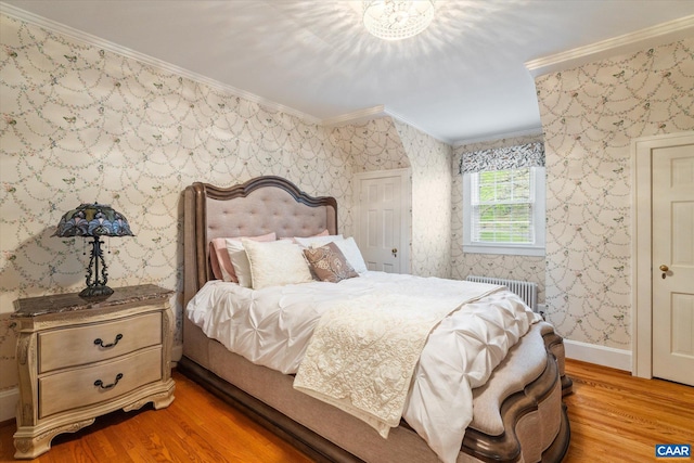 3220 Longdale Furnace Rd, Clifton Forge, VA 24422 - bedroom with crown molding, radiator, and light wood finished floors