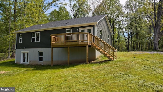 176 Tussing Ln, Rochelle, VA 22738 - back of property featuring french doors, a deck, and a lawn
