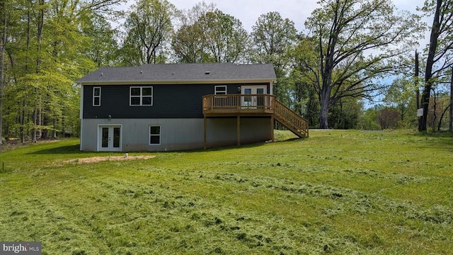 176 Tussing Ln, Rochelle, VA 22738 - back of house with french doors, a deck, stairs, and a lawn