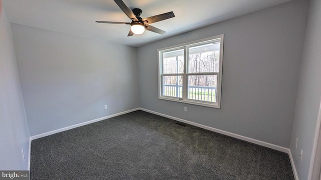 176 Tussing Ln, Rochelle, VA 22738 - unfurnished room with baseboards, dark carpet, and ceiling fan