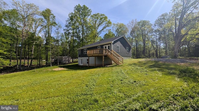 176 Tussing Ln, Rochelle, VA 22738 - rear view of house featuring stairs, a wooden deck, and a yard